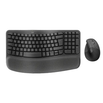 סט מקלדת ארגונומי ועכבר אלחוטי גרפיט' לוגיטק Logitech Wave Keys and Lift Combo Graphite Ergonomic Keboard and Mouse